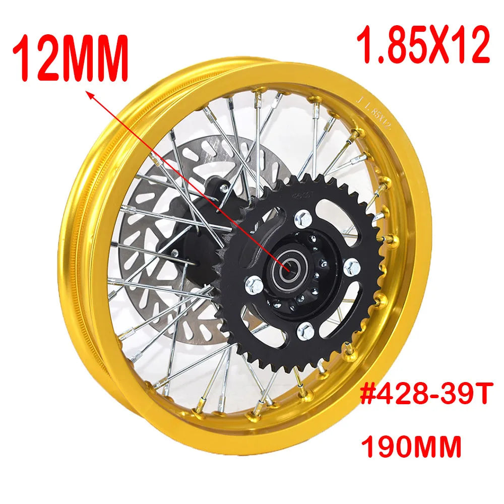 1.85x12" inch Rear Rims Aluminum Alloy Circle Wheel with Disc Brake Sprocket For KLX CRF Kayo BSE Dirt Pit Bike Motorcycle