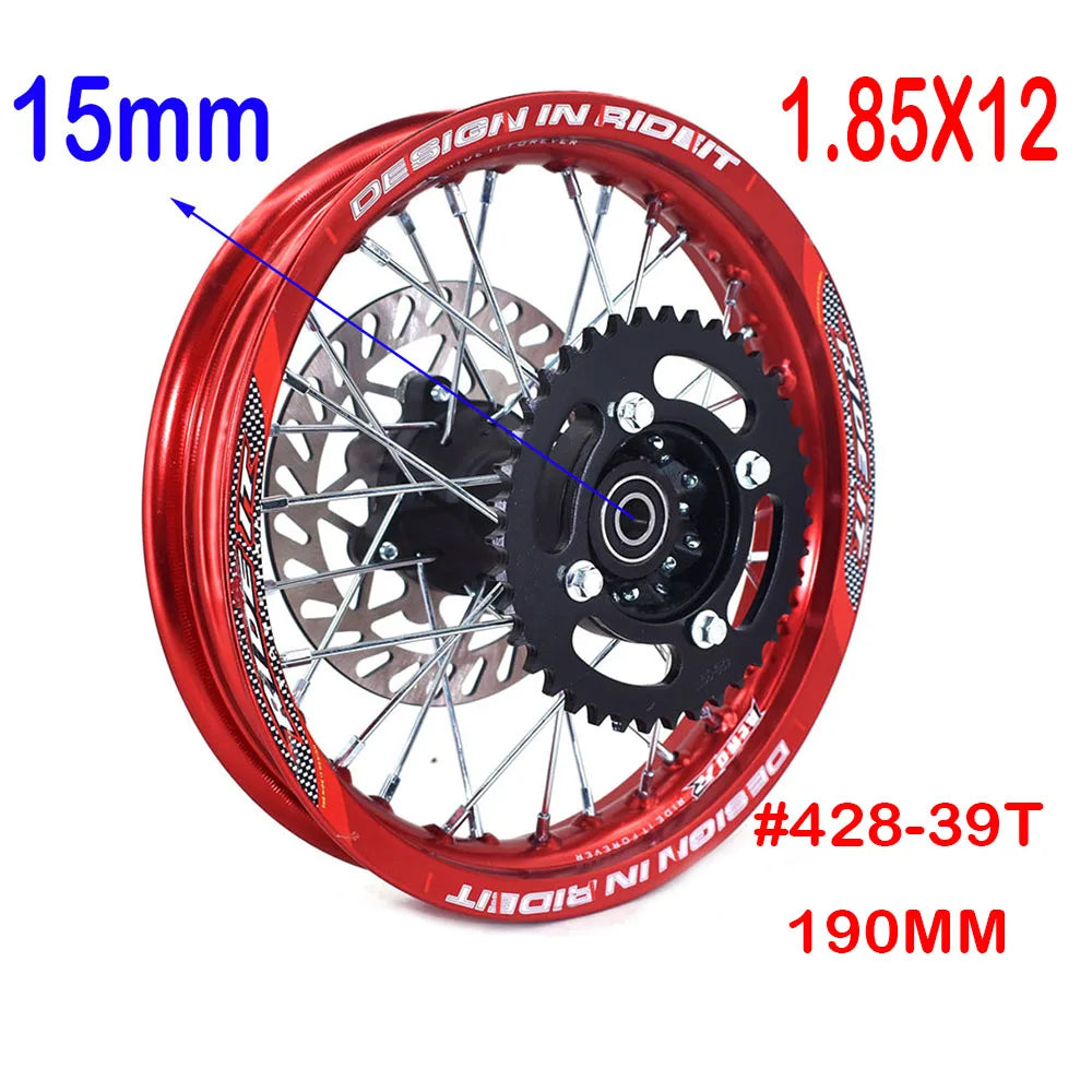 1.85x12" inch Rear Rims Aluminum Alloy Circle Wheel with Disc Brake Sprocket For KLX CRF Kayo BSE Dirt Pit Bike Motorcycle