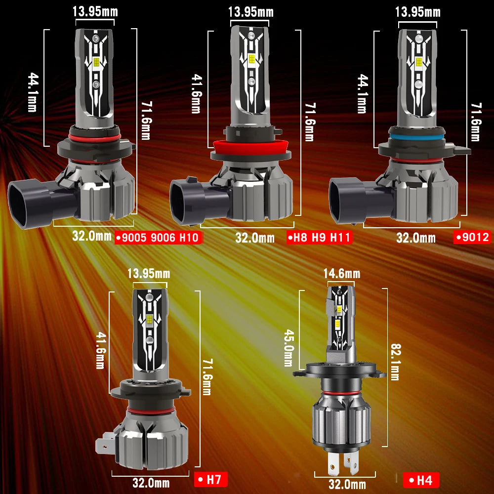 2pcs 30000LM H4 H7 Canbus LED H8 H9 H11 9005 HB3 Hir2 9012 HB4 H10