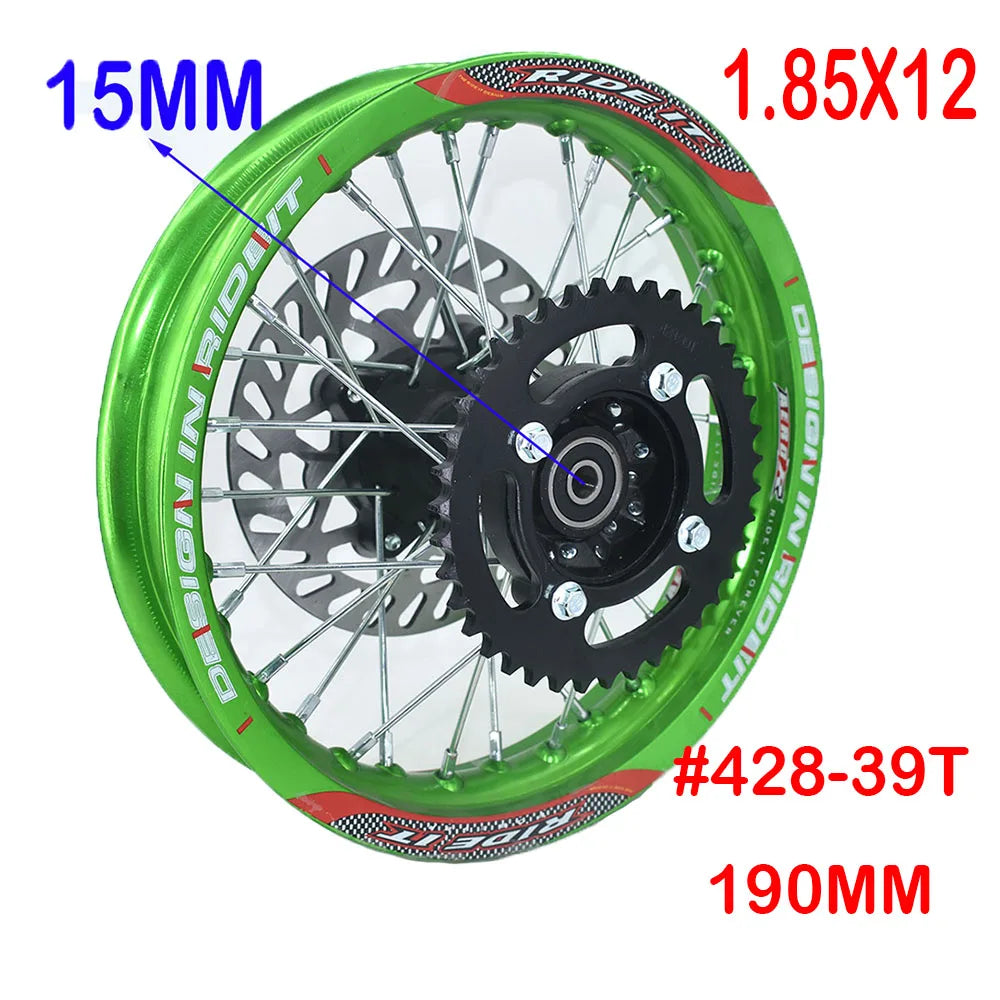 1.85x12" inch Rear Rims Aluminum Alloy Circle Wheel with Disc Brake Sprocket For KLX CRF Kayo BSE Dirt Pit Bike Motorcycle