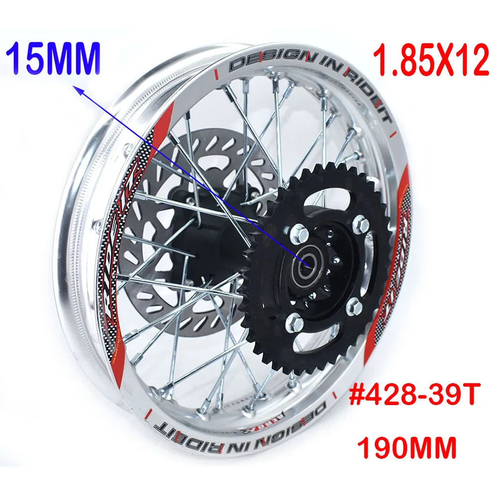 1.85x12" inch Rear Rims Aluminum Alloy Circle Wheel with Disc Brake Sprocket For KLX CRF Kayo BSE Dirt Pit Bike Motorcycle