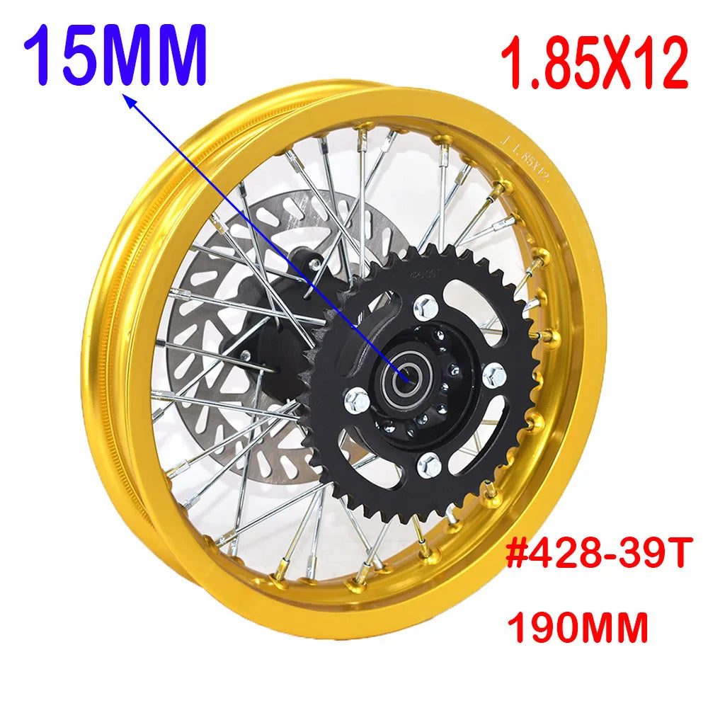 1.85x12" inch Rear Rims Aluminum Alloy Circle Wheel with Disc Brake Sprocket For KLX CRF Kayo BSE Dirt Pit Bike Motorcycle