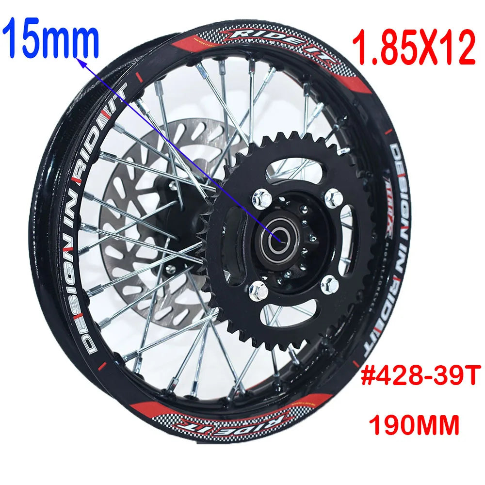 1.85x12" inch Rear Rims Aluminum Alloy Circle Wheel with Disc Brake Sprocket For KLX CRF Kayo BSE Dirt Pit Bike Motorcycle