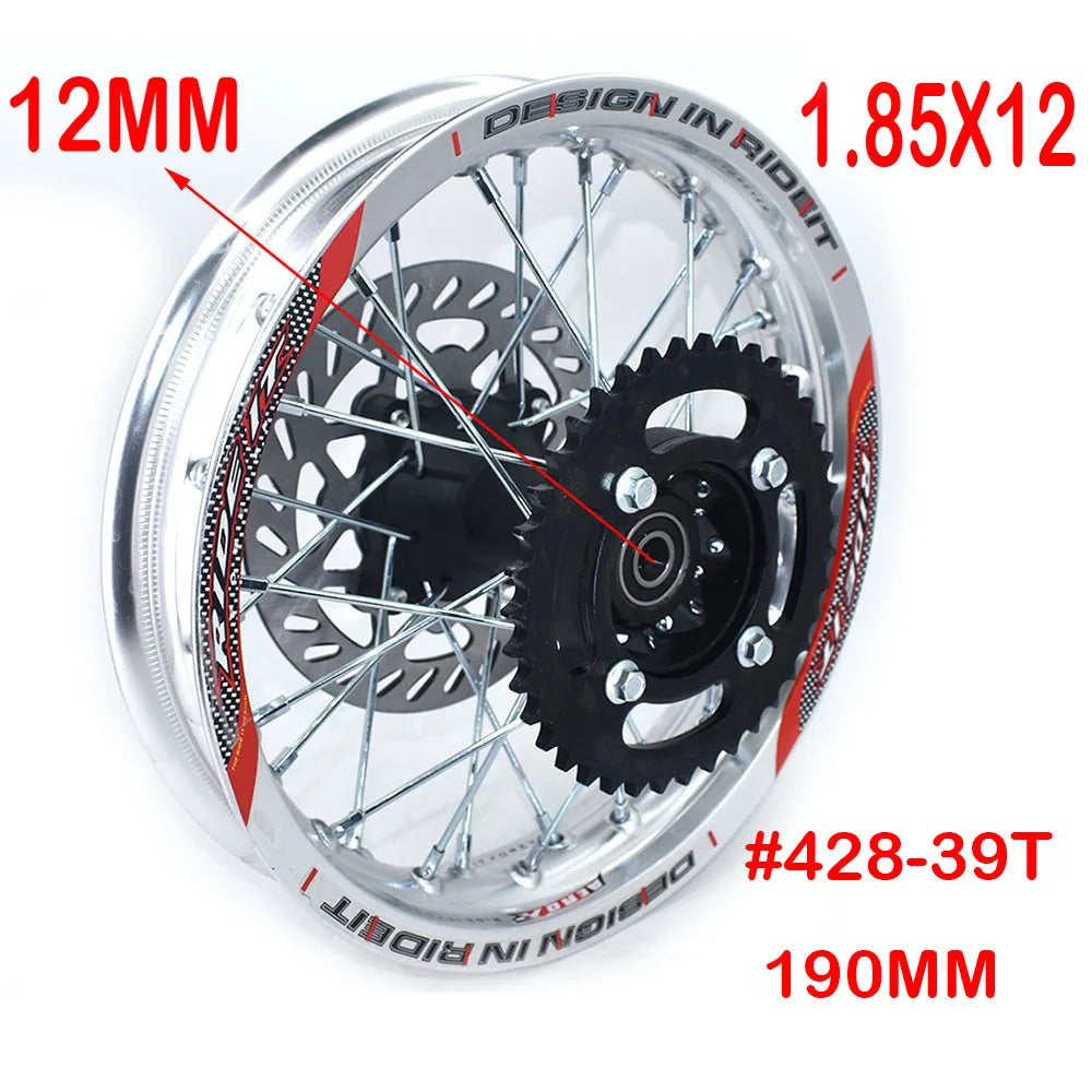 1.85x12" inch Rear Rims Aluminum Alloy Circle Wheel with Disc Brake Sprocket For KLX CRF Kayo BSE Dirt Pit Bike Motorcycle