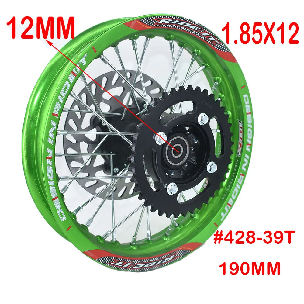 1.85x12" inch Rear Rims Aluminum Alloy Circle Wheel with Disc Brake Sprocket For KLX CRF Kayo BSE Dirt Pit Bike Motorcycle